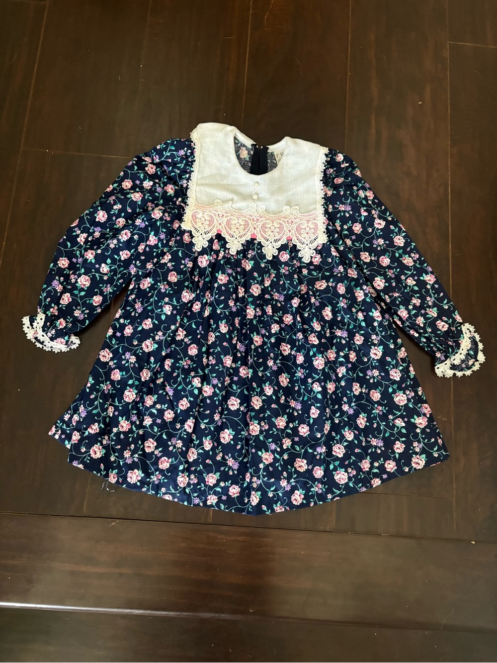 Vintage Ruth of Carolina 3T Floral Dress Lace Bib Collar Made in USA